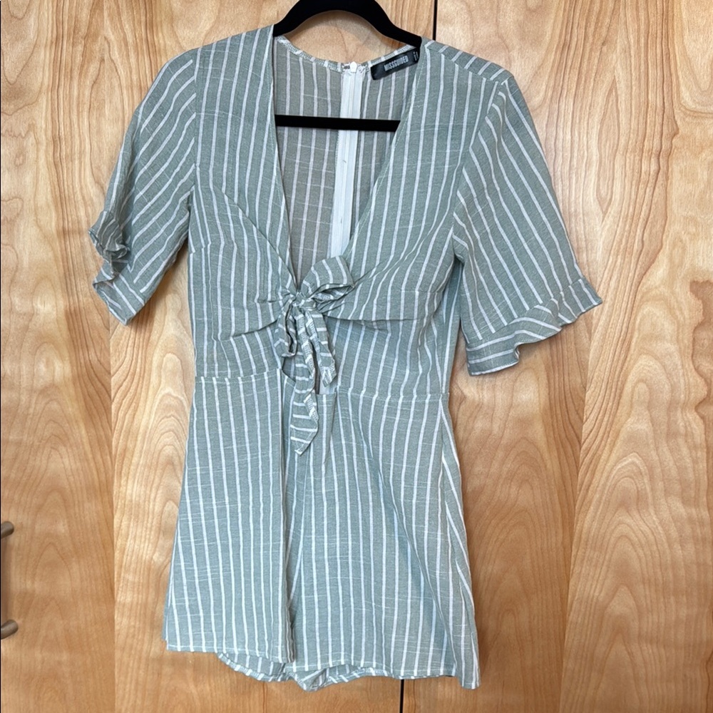 Linen Striped Tie-Front Romper
